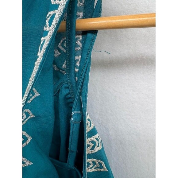 Altar'd State Green Sundress Gold Embroidery Accent Size Small Lined High Neck - Picture 10 of 10